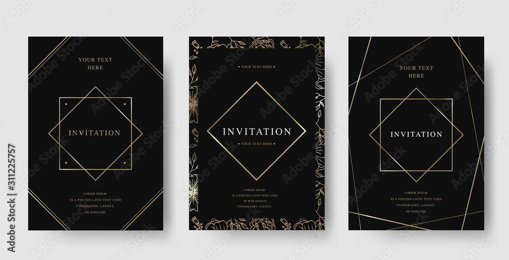 Set of vintage luxury black and gold vector invitation card Stock ...