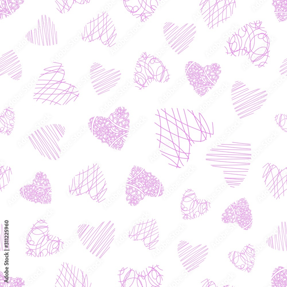 Hand drawn hearts seamless pattern design elements for valentine's day. Vector heart for cards, valentines, textile, banner. Coloring pages.