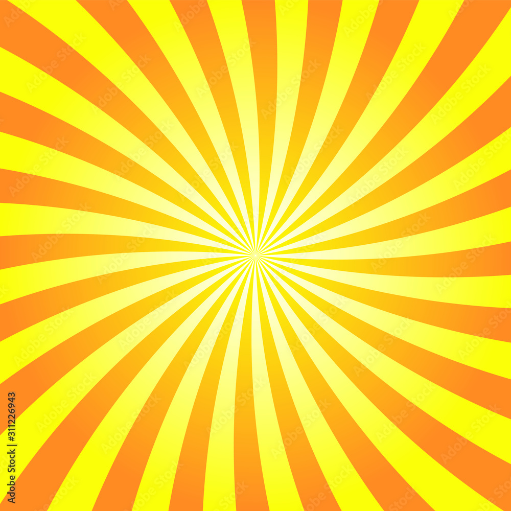 Orange yellow background superhero. Super hero cartoon gradient texture. Sun rays burst. Radiate sun beam, burst effect retro. Sunbeam light flash boom. Sunlight starburst poster. Vector illustration Orange yellow background superhero. Super hero cartoon gradient texture. Sun rays burst. Radiate sun beam, burst effect retro. Sunbeam light flash boom. Sunlight starburst poster. Vector illustration