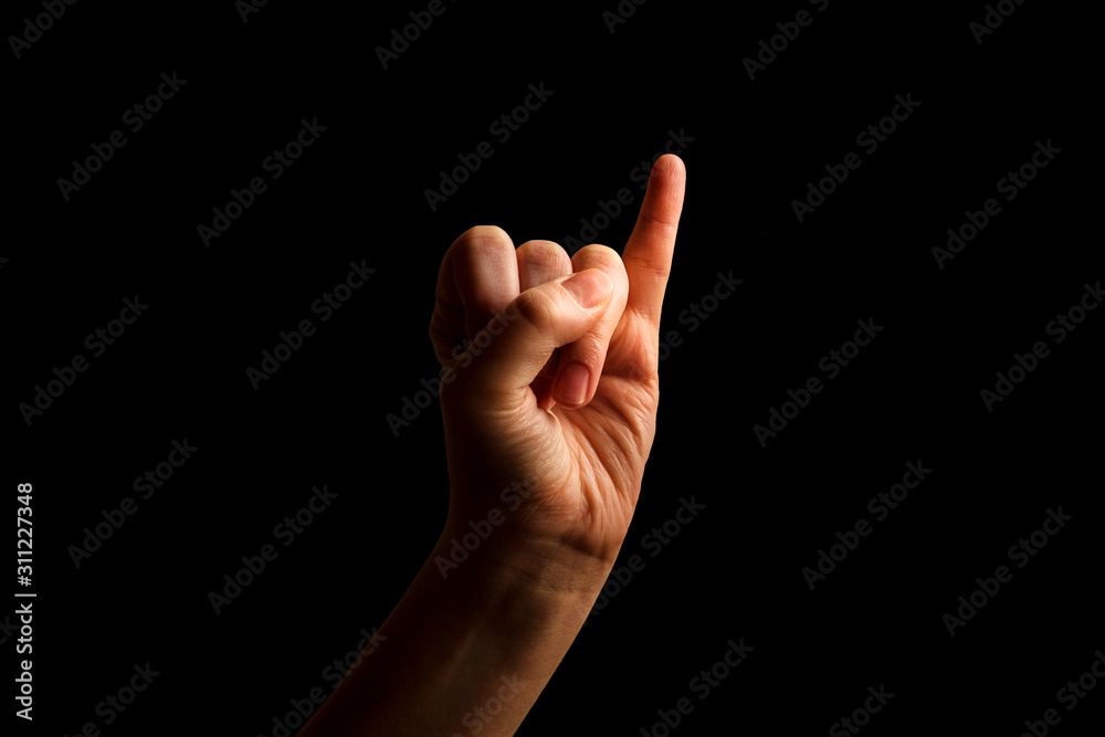 Hand Showing Sign of I Alphabet in American Sign Language (ASL), isolated on black background. Sign language Hand Showing Sign of I Alphabet in American Sign Language (ASL), isolated on black background. Sign language
