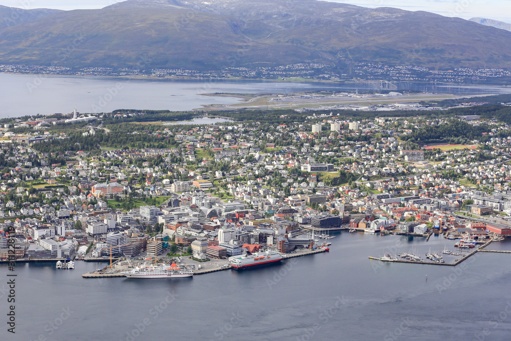 View from the Fløya mountain in Troms towards Tromsø town
