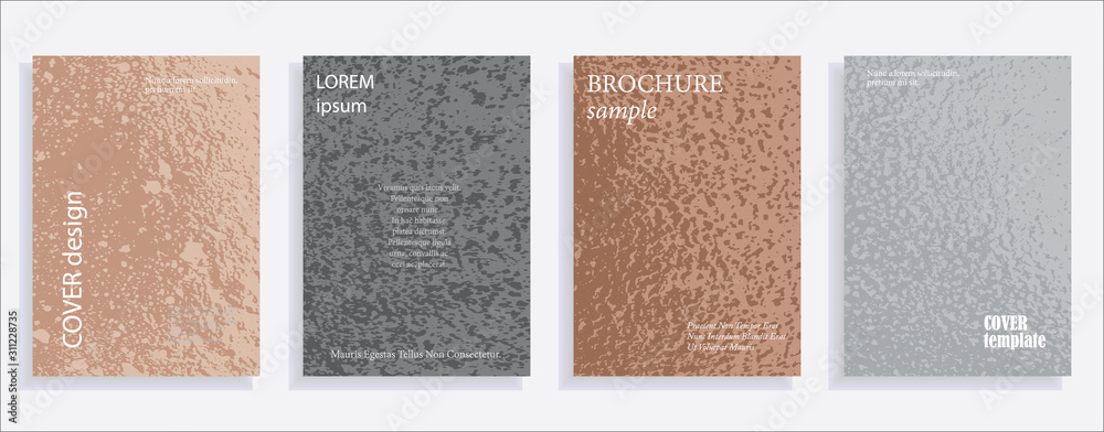 Fototapeta premium Minimalistic cover design templates. Set of layouts for covers of books, albums, notebooks, reports, magazines. Vintage texture gradient effect, flat modern abstract design. Grunge mock-up texture