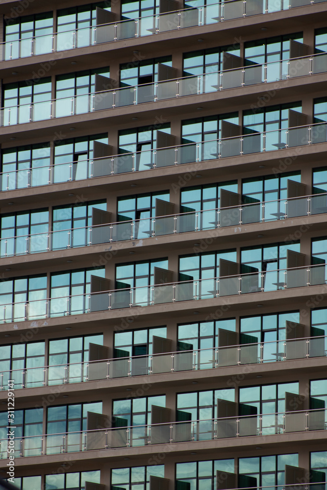 Balconies Abstract architecture. Glass and concrete
