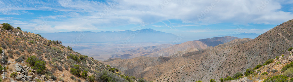 Yucca Valley panorama aerial view from Keys View in Joshua Tree National Park near Yucca Valley, California CA, USA.