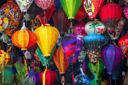 Canvas Print Paper lanterns on the streets of old Asian town