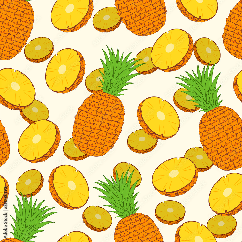 Pineapples on a white background. Seamless pattern. Vector illustration. Pineapples on a white background. Seamless pattern. Vector illustration.