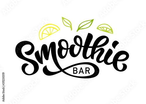 Smoothie bar vector logo badge, Healthy drinks calligraphy logotype