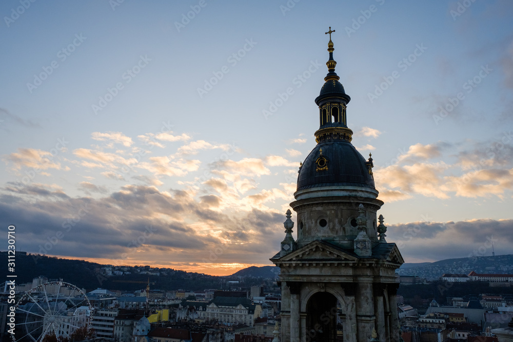 Panoramic view on Budapest from St. Stephen Basilica, Hungary.