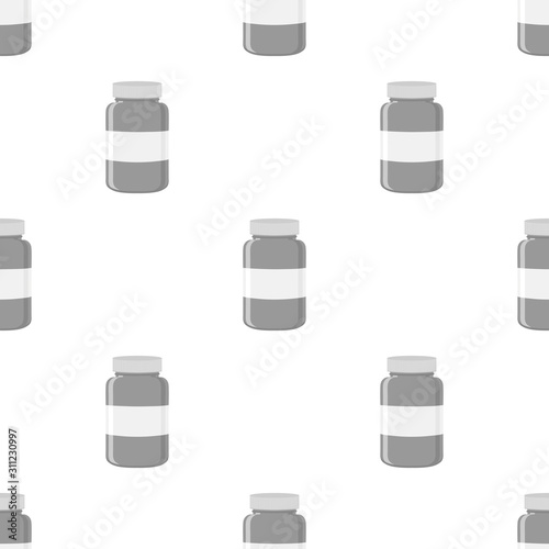 Illustration on theme big colored set different types of pills inside close jar