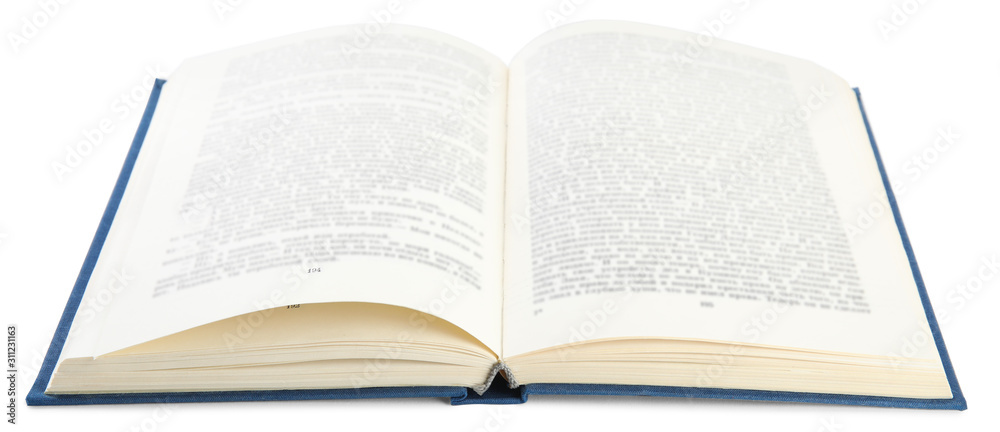 Obraz premium Open old hardcover book isolated on white