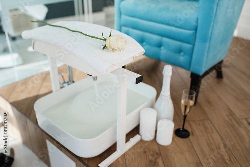 Beauty salon interior, manicure and pedicure tools