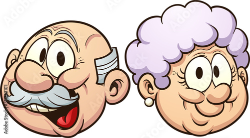 Grandparents grandmother and grandfather heads with smiles clip art. Vector  cartoon illustration with simple gradients. Each in a separate layer.