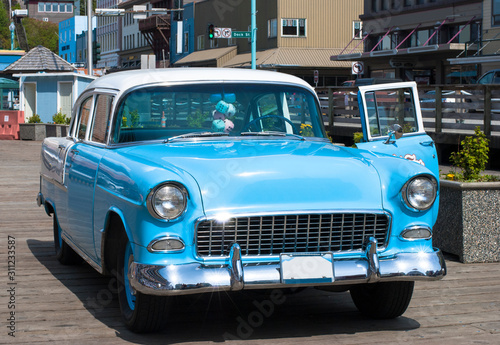 Blue Car in Ketchikan Downtown  Alaska