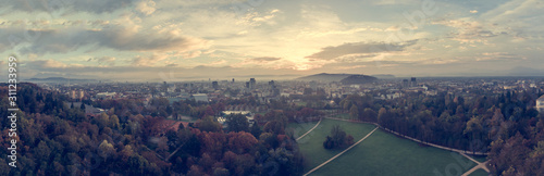 Fototapeta Naklejka Na Ścianę i Meble -  Spectacular morning panoramic city view of Ljubljana.