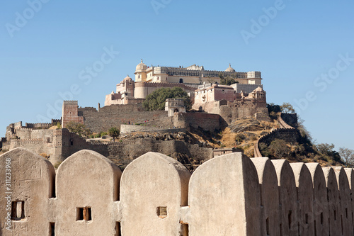 Famous ancient Kumbhalgarh fort near Udaipur in Rajasthan, India photo