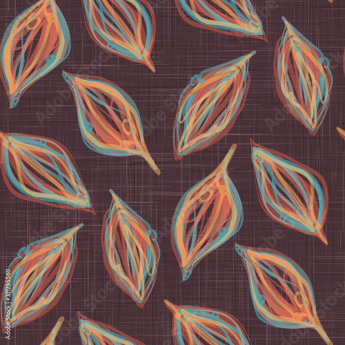 Floral leaf motif vector watercolor background. Seamless repeat pattern on white. Delicate brown hand painted foliage for textile print and fall autumn home decor. Aquarelle arttistic repeat tile. 