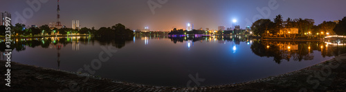 Bay Mau Lake inside the Union Park Hanoi Vietnam Panorama at night