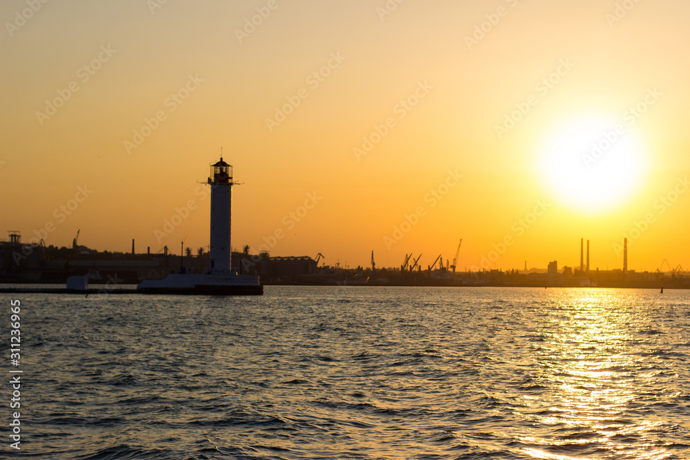 Lighthouse in the port of the Black Sea Bay