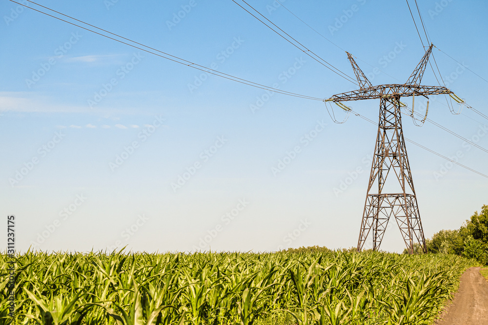 Power Transmission Tower. Air wires hivoltage electric line supports