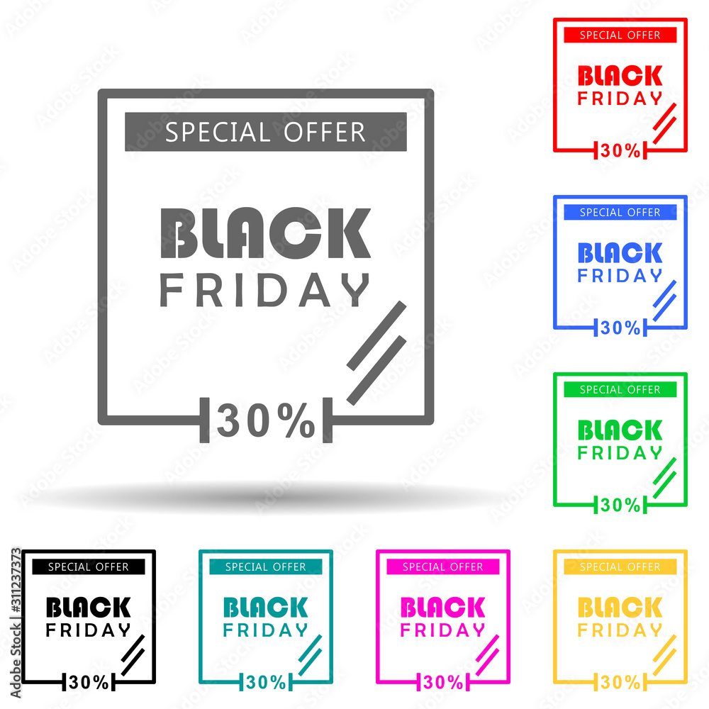 Black Friday poster stiker multi color style icon. Simple glyph, flat vector of black friday icons for ui and ux, website or mobile application