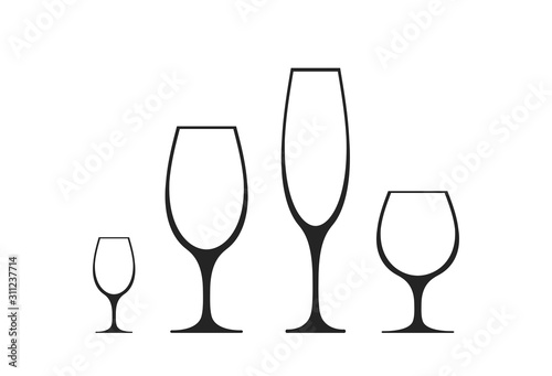 wineglass icon set. different wine glasses. isolated vector image