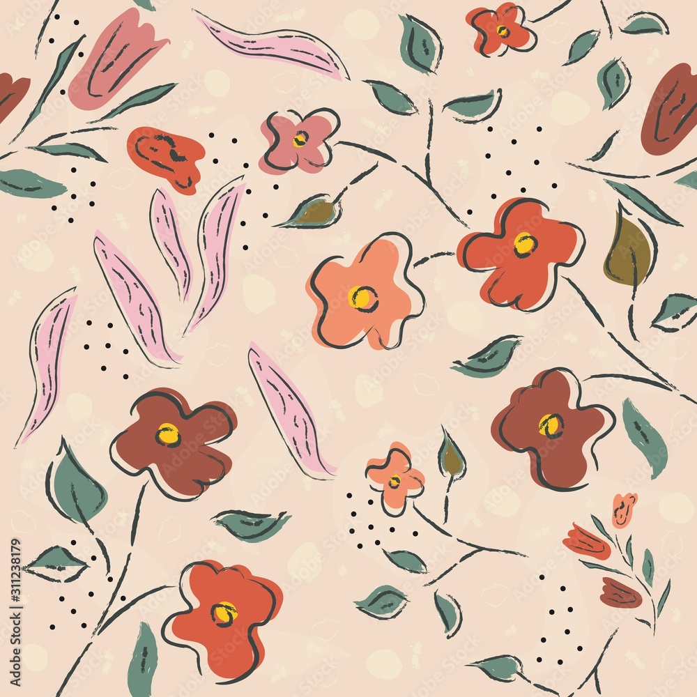 Seamless Floral Pattern. Hand Drawn. Vector Illustration