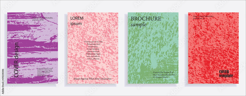 Fototapeta premium Minimalistic cover design templates. Set of layouts for covers of books, albums, notebooks, reports, magazines. Vintage texture gradient effect, flat modern abstract design. Grunge mock-up texture