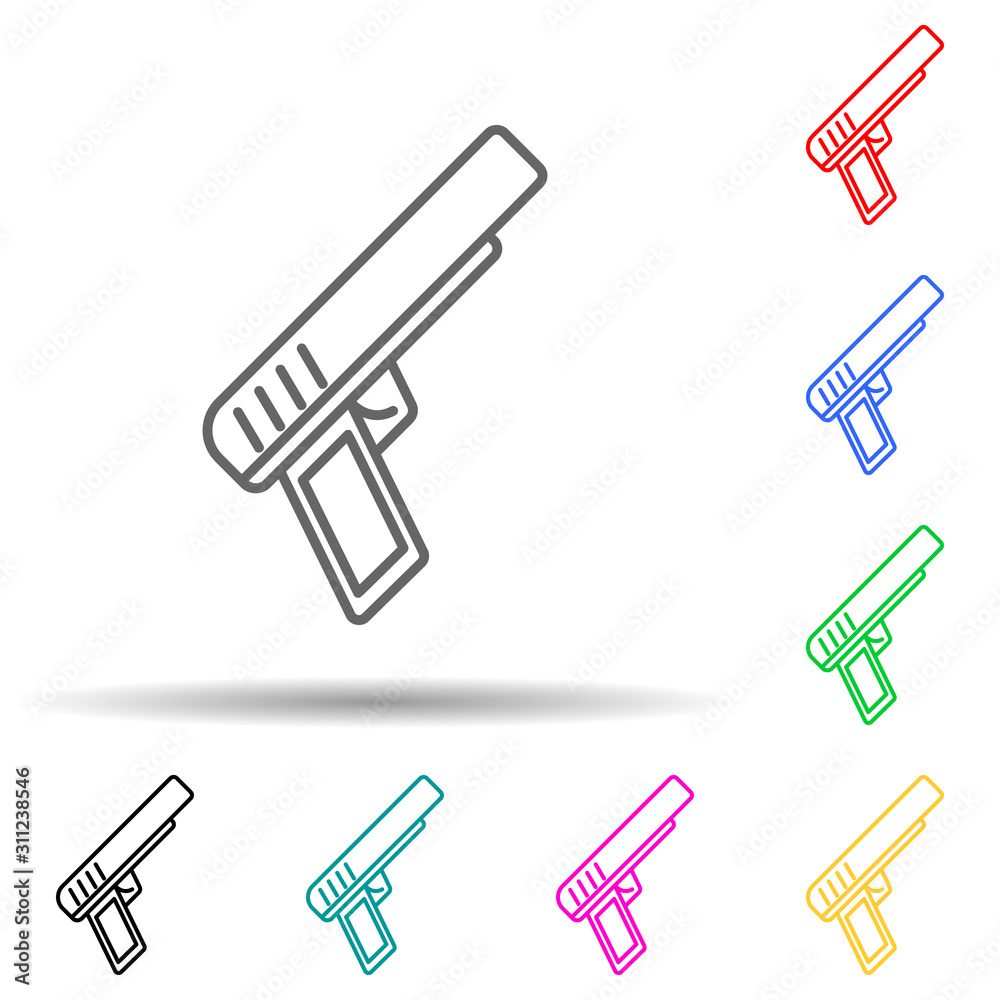 police pistol multi color style icon. Simple thin line, outline vector of crime Investigation icons for ui and ux, website or mobile application police pistol multi color style icon. Simple thin line, outline vector of crime Investigation icons for ui and ux, website or mobile application