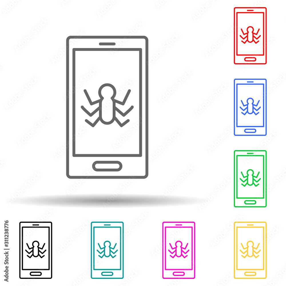 bugs in phone multi color style icon. Simple thin line, outline vector of crime Investigation icons for ui and ux, website or mobile application bugs in phone multi color style icon. Simple thin line, outline vector of crime Investigation icons for ui and ux, website or mobile application