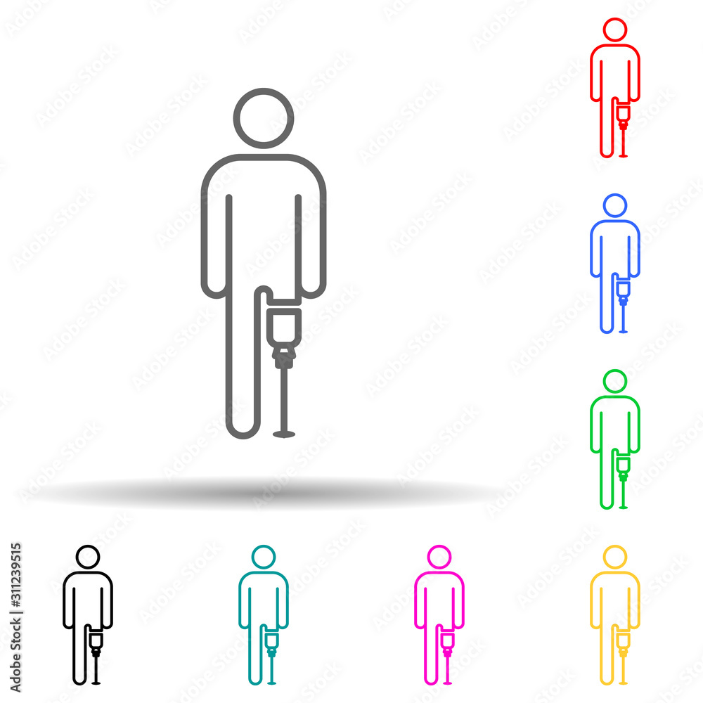 man with leg prosthesis multi color style icon. Simple thin line, outline vector of disabled icons for ui and ux, website or mobile application man with leg prosthesis multi color style icon. Simple thin line, outline vector of disabled icons for ui and ux, website or mobile application