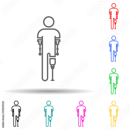 man with limb prostheses multi color style icon. Simple thin line, outline vector of disabled icons for ui and ux, website or mobile application