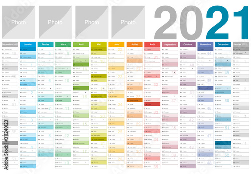 Calendrier 2021 pour entreprise avec logo sur 14 mois multicaque - modifiable - texte arial	