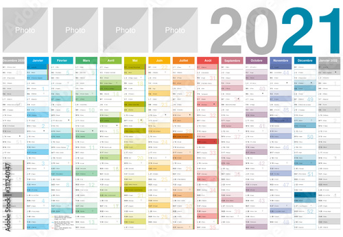 Calendrier 2021 pour entreprise avec logo sur 14 mois multicaque - modifiable - texte arial