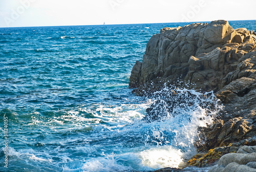Barcelona, Spain - 18.08.2019: Beautiful cliffs on the Spanish coast of the Mediterranean Sea