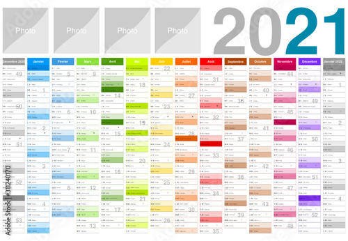 Calendrier 2021 pour entreprise avec logo sur 14 mois multicaque - modifiable - texte arial