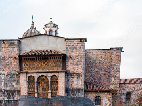 Qurikancha with Convent of Santo Domingo, Cusco, Peru. Isolated on white background.