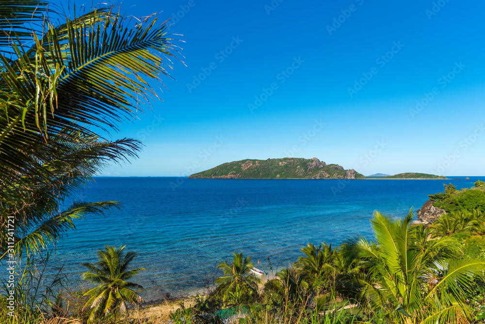 Tropical landscape of the island, Fiji. Copy space for text.