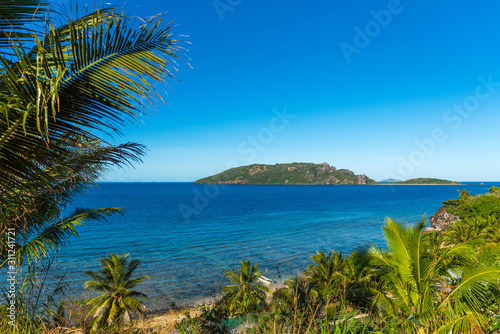 Tropical landscape of the island  Fiji. Copy space for text.