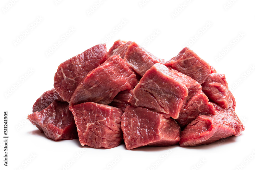 Sliced raw beef isolated on white Sliced raw beef isolated on white