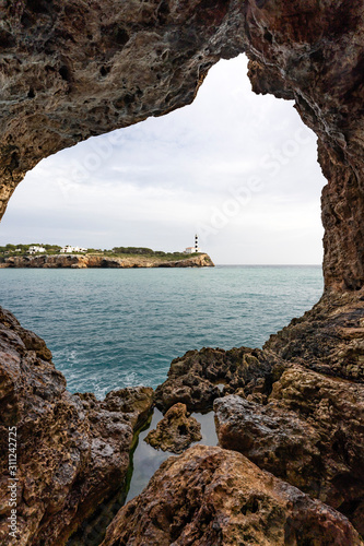 Lighthouse of Portocolom, Majorca island, Mediterranean Sea, Mallorca Spain