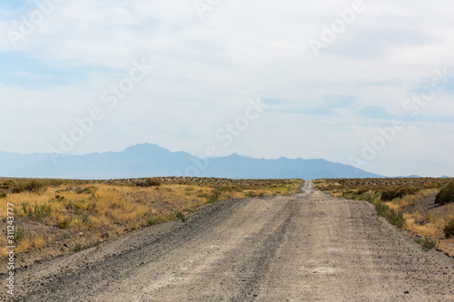 Dirt road running through the middle of the desert and sagebrush
