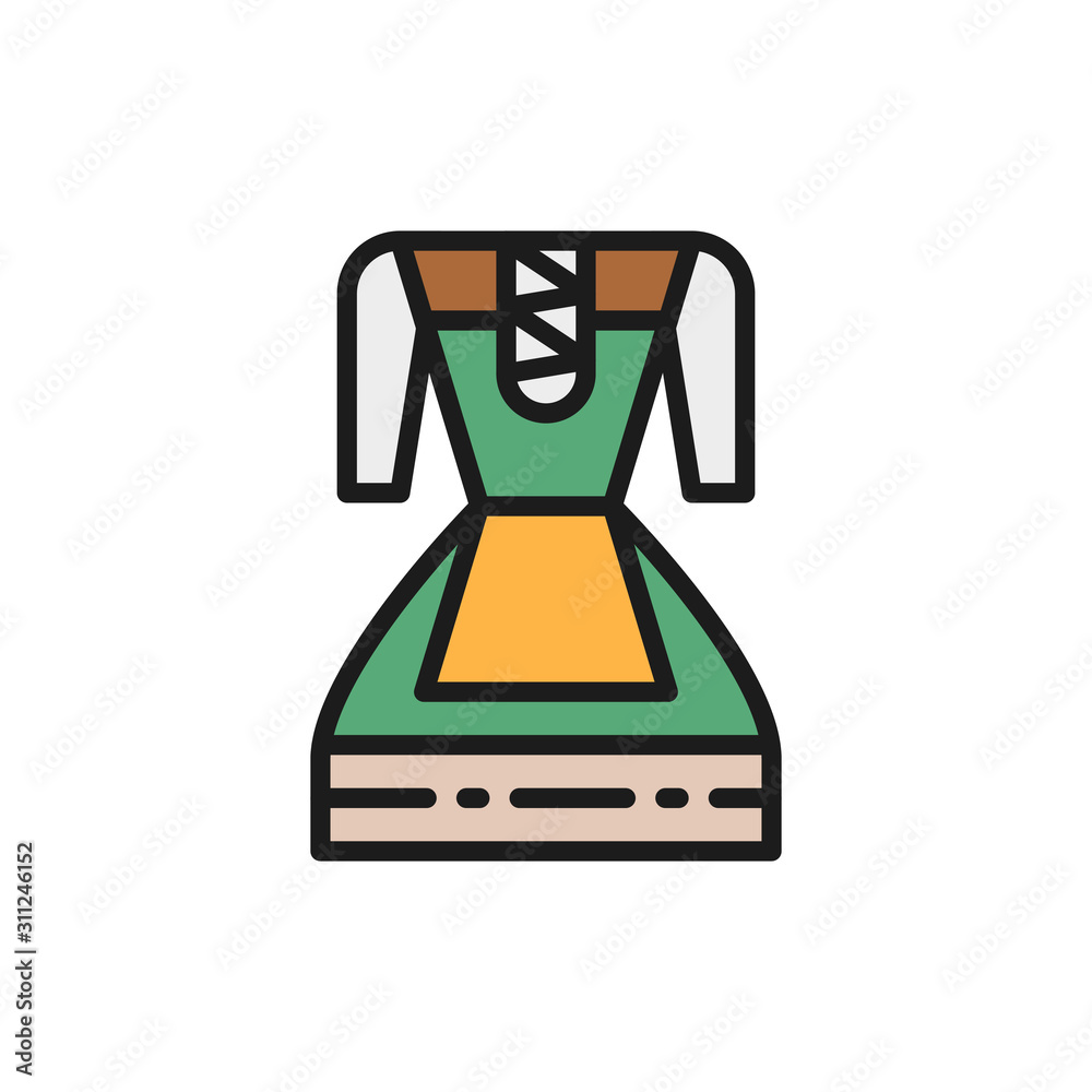 German traditional national clothing, women costume flat color line icon. German traditional national clothing, women costume flat color line icon.