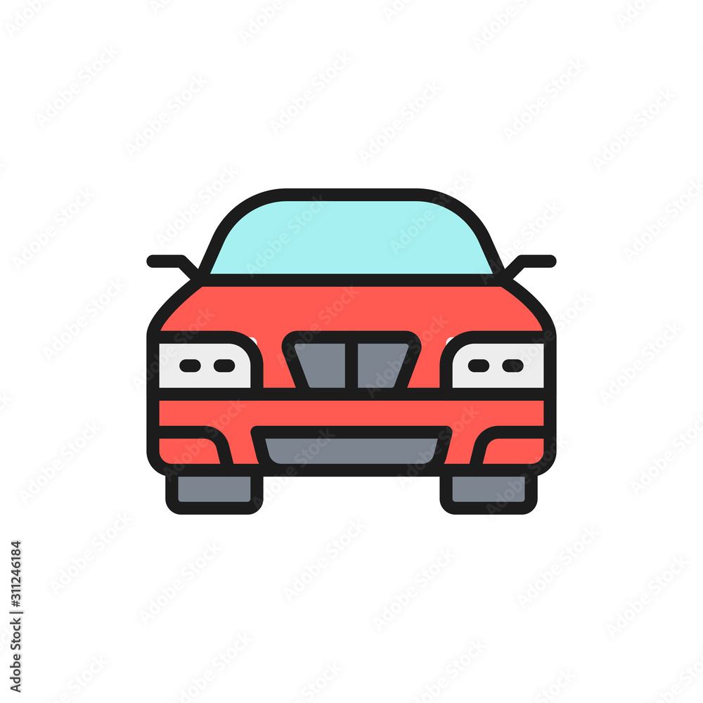 Car, automobile, transport flat color line icon. Isolated on white background