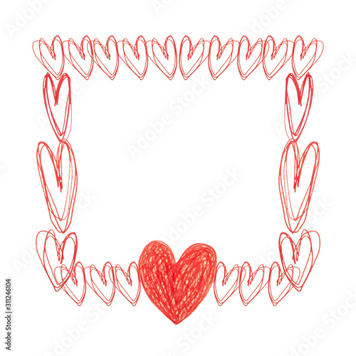 Frame of red hearts doodles. Valentine's day design.