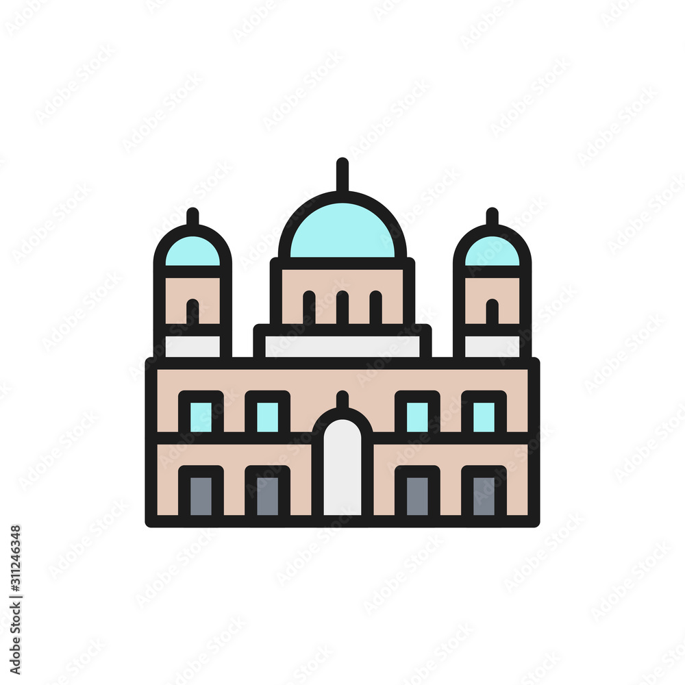 Obraz premium Berlin Cathedral, landmark of German flat color line icon.