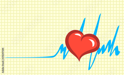 The symbolic red heart is beating actively. In the figure, love improves the cardiogram and brings it back to life. Vector isolated illustration.