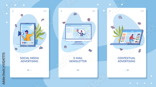 Digital Marketing Onboarding Screen Flat Templates