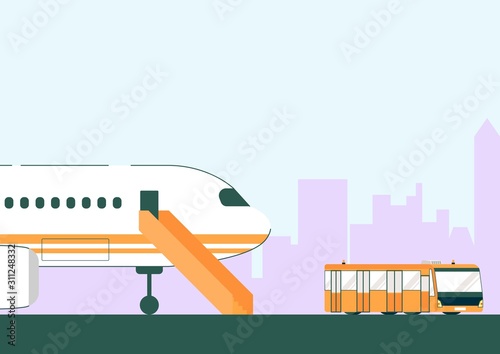 White Airplane and Bus Runway Passenger Transport