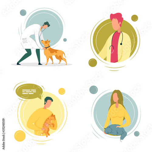 Veterinary Doctors Avatars with Cats and Dogs.