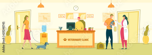Veterinary Hospital Interior with People Character